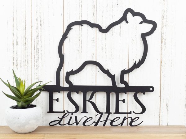 Eskies Live Here Metal Sign Black American Eskimos Eskie Dog Sign Outd