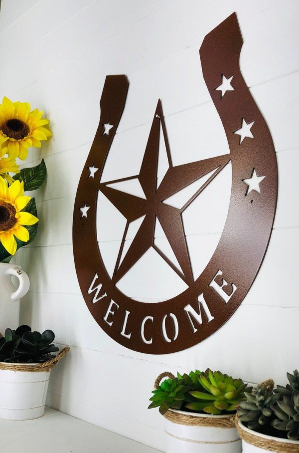 Horseshoe Lone Star Welcome Metal Wall Sign powder Coated Howdy Partne