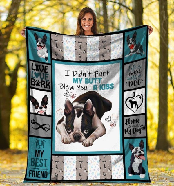 I Didn't Fart My Butt Blew You A Kiss Boston Terrier Dog Fleece Blanke