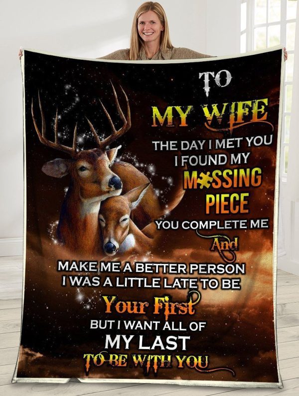 To My Wife The Day I Met You Husband And Wife Deer Fleece Blanket