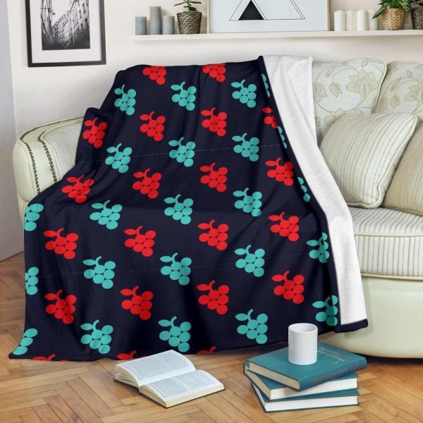 Blue And Red Grape Pattern Print Design Fleece Blanket