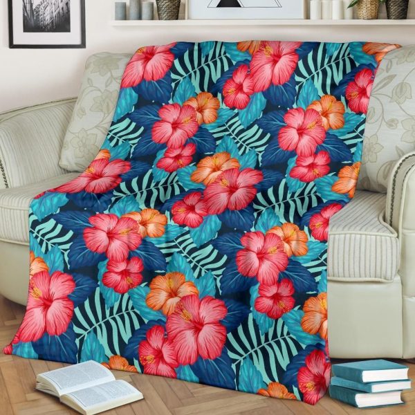 Red Hibiscus Pattern Print Design Soft Fleece Blanket - Image 2