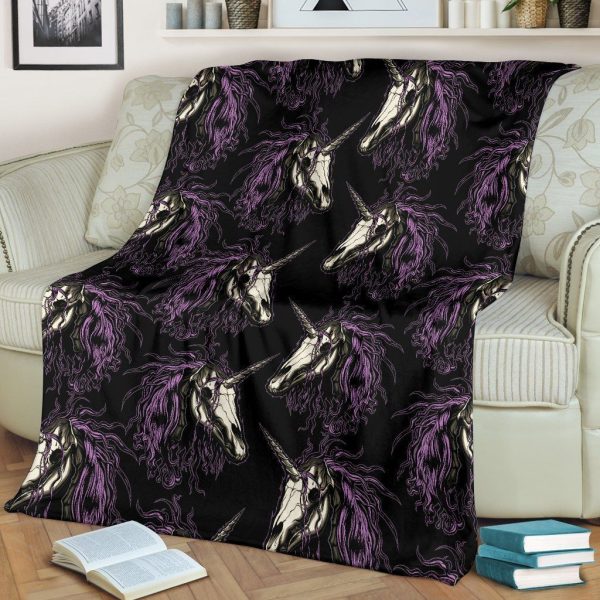 Unicorn Skull Head Fleece Blanket - Image 2