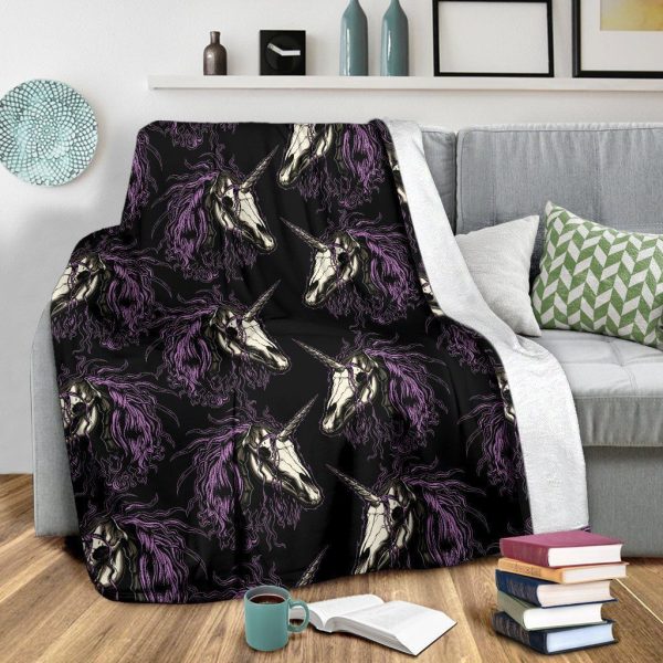 Unicorn Skull Head Fleece Blanket - Image 3