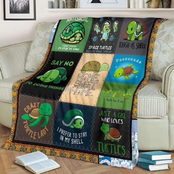 Home Sweet Home Funny Sea Turtle Printed Fleece Blanket - Image 3