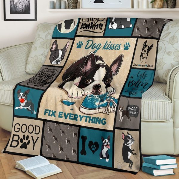 Dog Kisses Fix Everything Boston Terrier Dog Fleece Blanket - Image 3