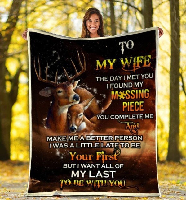 To My Wife The Day I Met You Husband And Wife Deer Fleece Blanket - Image 2