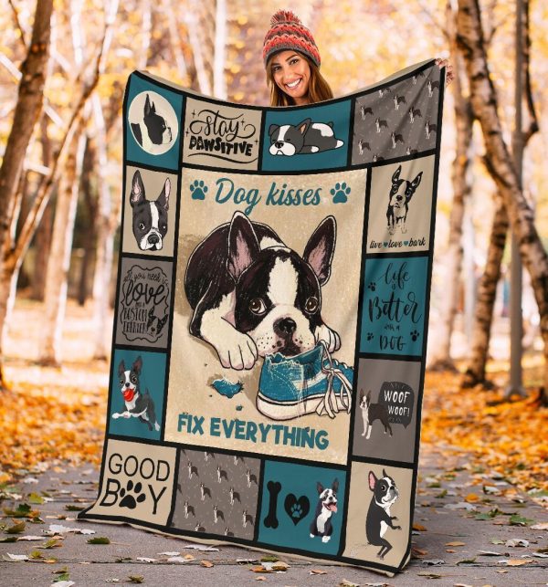 Dog Kisses Fix Everything Boston Terrier Dog Fleece Blanket - Image 5