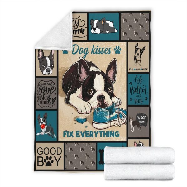 Dog Kisses Fix Everything Boston Terrier Dog Fleece Blanket - Image 7