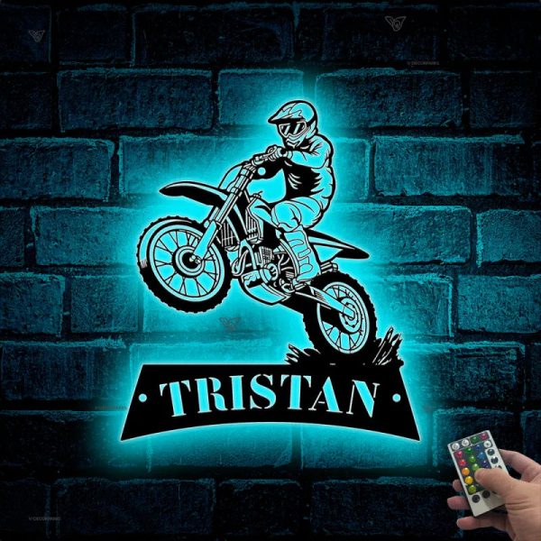 Custom Dirt Bike Metal Wall Art With Led Lights, Personalized Motocros - Image 2