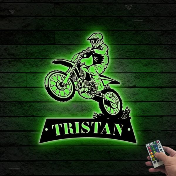 Custom Dirt Bike Metal Wall Art With Led Lights, Personalized Motocros