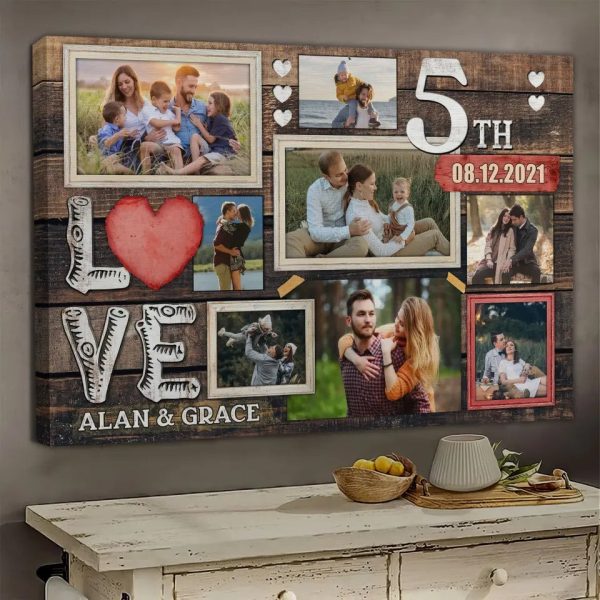 Personalized Canvas Prints, Custom Photo, Gifts For Couples, 5th Anniversary Gifts For Husband And Wife, Love 5th Anniversary Dem Canvas - Image 2