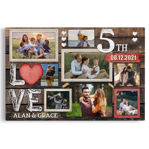 Personalized Canvas Prints, Custom Photo, Gifts For Couples, 5th Anniversary Gifts For Husband And Wife, Love 5th Anniversary Dem Canvas - Image 7