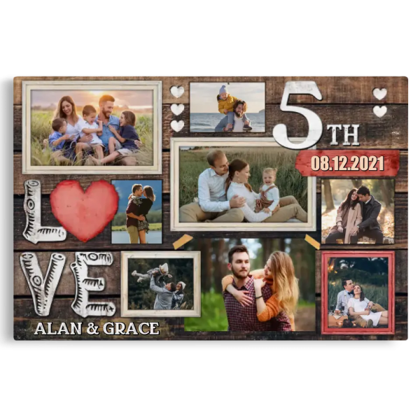 Personalized Canvas Prints, Custom Photo, Gifts For Couples, 5th Anniversary Gifts For Husband And Wife, Love 5th Anniversary Dem Canvas - Image 8