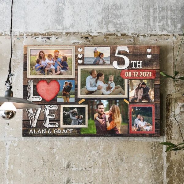 Personalized Canvas Prints, Custom Photo, Gifts For Couples, 5th Anniversary Gifts For Husband And Wife, Love 5th Anniversary Dem Canvas