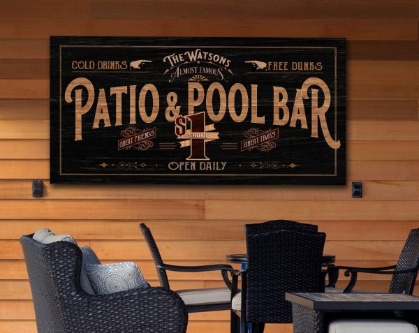 here Canvas Patio & Pool Bar Sign | Patio Sign | Distressed Wood Grain Patio Bar | Family Name Patio Pool Sign | Personalized Name Sign for the Patio - Image 2