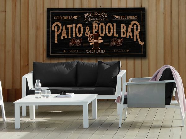 here Canvas Patio & Pool Bar Sign | Patio Sign | Distressed Wood Grain Patio Bar | Family Name Patio Pool Sign | Personalized Name Sign for the Patio - Image 3