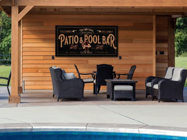 here Canvas Patio & Pool Bar Sign | Patio Sign | Distressed Wood Grain Patio Bar | Family Name Patio Pool Sign | Personalized Name Sign for the Patio