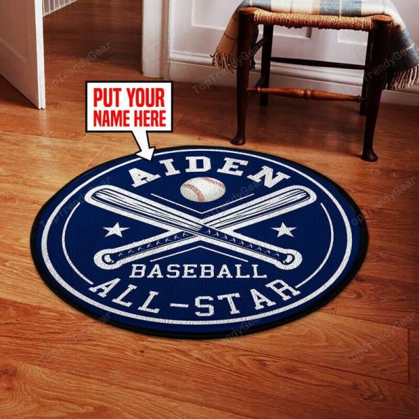 Personalized Baseball Living Room Round Mat Circle Rug - Image 2