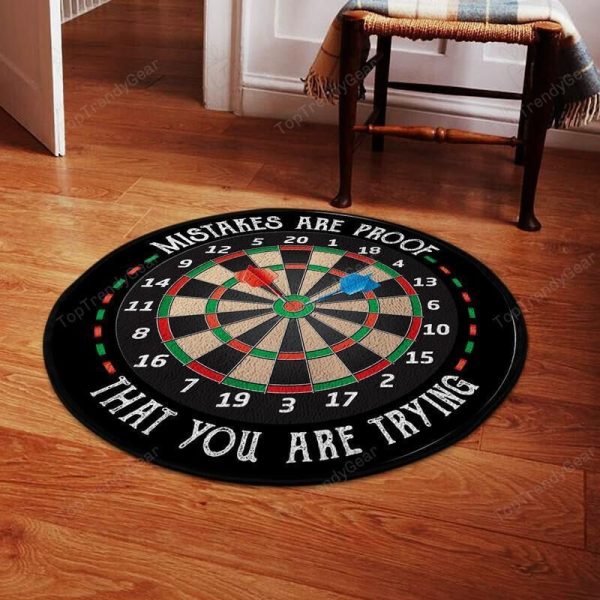 Mistakes Are Proof That You Are Trying Darts Funny Living Room Round Mat Circle Rug - Image 2