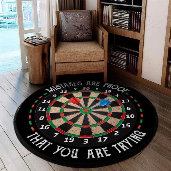 Mistakes Are Proof That You Are Trying Darts Funny Living Room Round Mat Circle Rug