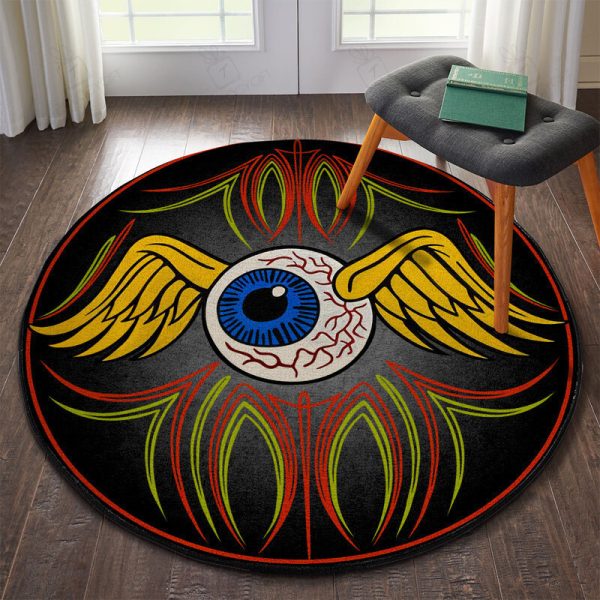 Hot Rod Garage Decor, Home Bar Decor Eye Ball Garage Decor, Home Bar Decor Pinstripe Round Mat