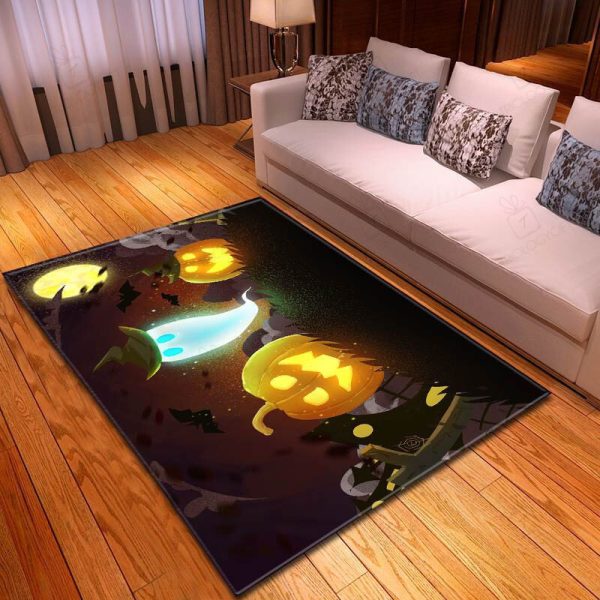 Halloween Pumpkin And Ghost At Mid Night Rectangle Rug Decor Area Rugs For Living Room Bedroom Kitchen Rugs Home Carpet Flooring Rs015172 Print